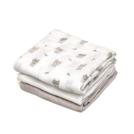 Set De 3 Muselinas Gris, Blanco Y Estampado Ratoncitos 70x70 cm