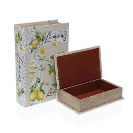Caja Decorativa Versa Lienzo Madera MDF Limón Caja Decorativa Versa Lienzo Madera MDF Limón