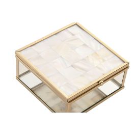 DKD Home Decor Joyero Scandi de Cristal y Metal Blanco/Dorado con Nácar 10 x 5 x 11 cm (4 Unidades)