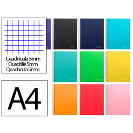 Liderpapel Cuaderno Espiral A4 Micro Jolly Tapa Forrada 140 Hojas 75gr Cuadro 5mm Colores Surtidos