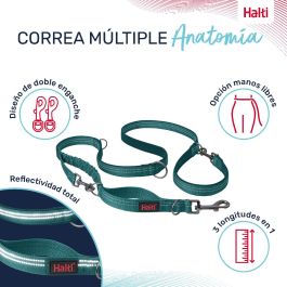 Halti Anatomy Correa Multiposición para Perros, Doble Enganche, Reflectante, Acolchado Neopreno, Turquesa, Talla L (2 metros, hasta 55kg)