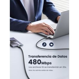 UGREEN Cable USB-C a USB-C Trenzado 1m, Carga Rápida 100W, 480Mbps, Reversible, Diseño de Aluminio, Negro y Plata