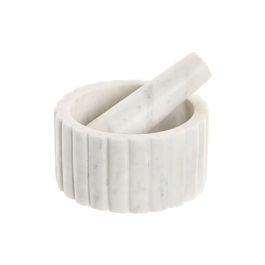 DKD Home Decor Mortero de Mármol Blanco Urban 12.5 x 7.5 x 12.5 cm Colección Marmol 2025 Apto Lavavajillas