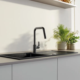 Grohe 306312430 Grifo de Cocina Mezclador Monomando Negro Mate Caño Alto en U con Ducha Extraíble