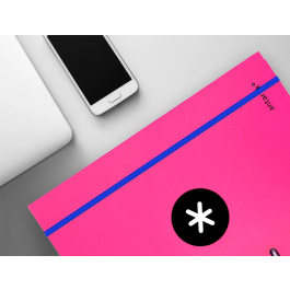 Antartik Carpeta con recambio A4, cuadro 5mm, forrada, 4 anillas 25mm redondas, color rosa, papel 100 g/m²