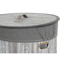 DKD Home Decor Cesta Ropa Tradicional Gris Blanco Set de 3 Piezas Bambú Poliéster Algodón MDF 38 x 60 x 38 cm