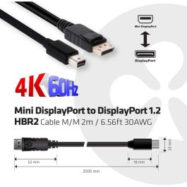 Club3D Cable Mini DisplayPort 1.2 a DisplayPort 1.2 Macho/Macho 2m 4K60Hz para Monitores y PC