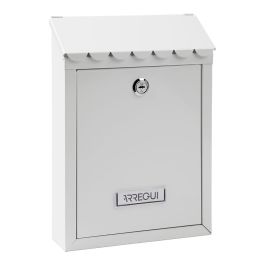 Arregui Civic Buzón individual exterior, acero blanco 21,6 x 8 x 30 cm, con tejadillo protector y 2 llaves