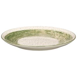 VESSIA Plato Llano Patinado Verde 26 cm, Cerámica de Porcelana, Blanco Interior (Set de 24)