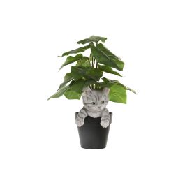DKD Home Decor Figura Gato Maceta Shabby Resina Negro Gris Marrón 8 x 10 x 8 cm (4 Unidades)
