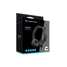 Conceptronic POLONA05B Auriculares USB Estéreo con Micrófono Flexible y Control de Volumen Integrado, Negros