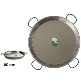 Paellera La Dehesa 80 cm, 40 raciones, acero pulido, 4 asas, apta gas y leña