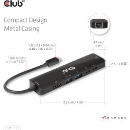 Club3D CSV-1596 USB-C Hub 6 en 1 HDMI/2xUSB/2xUSB-C/LAN 4K120Hz PD100W Negro para PC/Mac