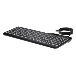 HP 400 Teclado con Cable Retroiluminado Blanco Cálido, Teclas Silenciosas, 12 Programables, Delgado y Desinfectable