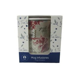 DKD Home Decor Mug Infusiones Tradicional Porcelana Inox Beige Lila 280ml (12 Unidades)