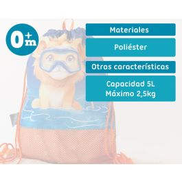 KioKids Bolsa de Playa y Mochila Infantil Animales Naranja Safari fun 5L Transpirable para Sacudir Arena +0 Meses