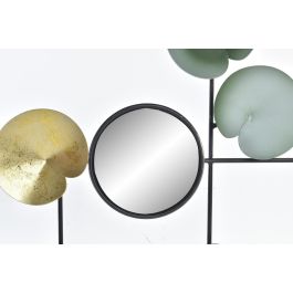 DKD Home Decor Decoración de Pared Oriental Nenúfar Metal Espejo Verde Menta Dorado 45x30x3 cm (2 Unidades) Colección Surimi