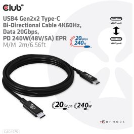 Club 3D CAC-1575 Cable USB 4 Tipo C a USB C, 240W PD, 20Gbps, 4K, 2m Macho a Macho Negro