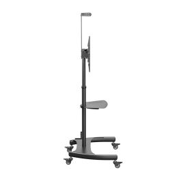 AISENS SOPORTE DE SUELO ECO CON RUEDAS Y MANIVELA, BANDEJA PARA DVD Y SOPORTE DE CAMARA PARA MONITOR/TV 50KG DE 37-70, NEGRO