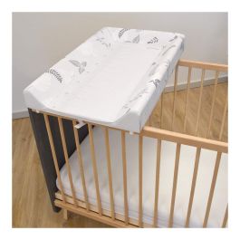 Domiva Cambiador Integrado para Bebé 50x80 cm con Estampado Poemas Gris, Bordes Anticaída y Fijación Cuna