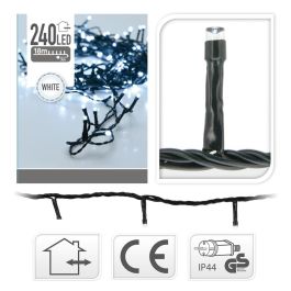 Guirnalda fija de 240 LEDs blanco frío, 220V, IP44, 21m, para interior y exterior, con cable negro