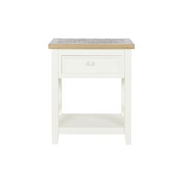 DKD Home Decor Mesita de Noche Tradicional Morefond 23 Blanco Roto Natural 49.5 x 61.5 x 35 cm