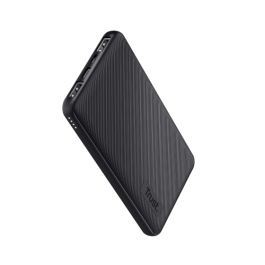 Trust 24678 Powerbank Batería Externa Portátil Ultrafina 10000mAh, 15W Carga Rápida con 3 Puertos (2x USB-A, 1x USB-C) para 3 Dispositivos Simultáneos - Negra