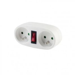 Chacon Zócalo Biplite Doble | Base de Enchufe con 2 Tomas de Corriente 16A e Interruptor de Ahorro Energético, Color Blanco