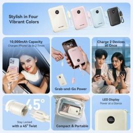 Vention FKAP0-C Powerbank 10000mAh 22.5W Rosa con Cable USB-C Incorporado, Carga Rápida de hasta 2 Dispositivos