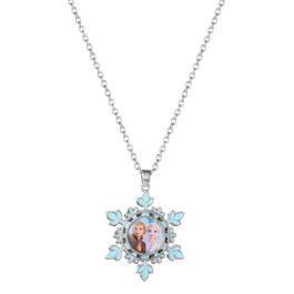Disney Colgante Elsa & Anna Frozen Chapado en Plata Fina con Diseño Copo de Nieve