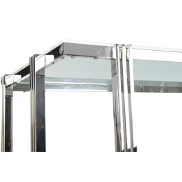 DKD Home Decor Mesa Comedor Moderno Plateado Blanco Acero Cristal 180 x 90 x 76 cm