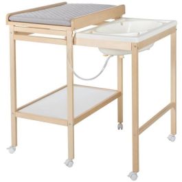 Roba ROB4005317313931 Cambiador con bañera deslizante, colchón hidrófugo estilo Roba Gris, estante de almacenaje, madera natural