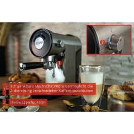 Unold 28636 Piccopresso - Máquina Espresso 0.9L, Café Molido, 20 Bares, Espumador, Negro/Acero Inoxidable
