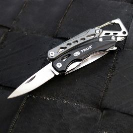 True Multiherramienta 9 en 1 con alicates, cuchillo, sierra, destornilladores y abrebotellas, acero inoxidable y aluminio aeronáutico True Multiherramienta 9 en 1 con alicates, cuchillo, sierra, destornilladores y abrebotellas, acero inoxidable y aluminio aeronáutico