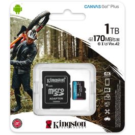Kingston Tarjeta MicroSDXC Canvas Go Plus 1TB ADP Class 10 UHS-I U3 V30 170/90 MB/s para grabacion y fotos de alta calidad