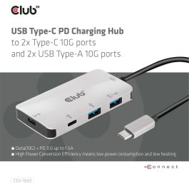 Club3D Adaptador USB 3.1 Tipo C a 2x USB-C + 2x USB-A Hub de Carga