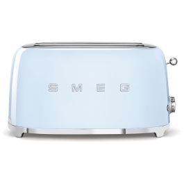 SMEG TSF02PBEU Tostador de 4 Rebanadas Azul Pastel, 1500W con Funciones Recalentar y Descongelar