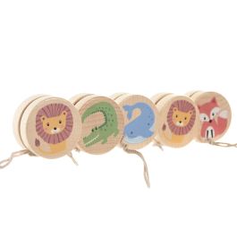 DKD Home Decor Yoyo Infantil Diseño Animales Madera y Cuerda Hecho a Mano Reciclable - Pack de 12 Unidades