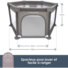 Dreambaby DRE9312742495077 Parque infantil 6 lados, base de tela, estructura acolchada, Ø 1,40 m, H 70 cm, Topo