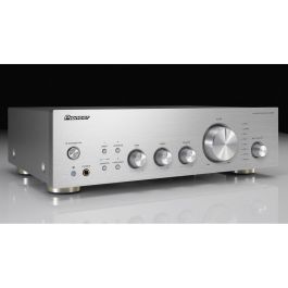 Pioneer A-40AE-S Amplificador Estéreo Hi-Fi Plata 150W con Entradas Ópticas y Coaxiales, Control de Tonos, Aluminio/Acero