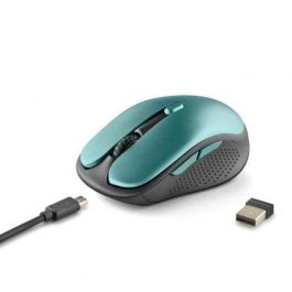 NGS EVORUSTICE Ratón Inalámbrico Óptico Recargable 600mAh Teclas Silenciosas 1600 DPI 2.4Ghz 5 Botones Diestro Compacto Verde Agua