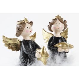 DKD Home Decor Figura Decorativa de Navidad Moderna Ángel Resina Negro Blanco 9x20x8 cm Set 2 Unidades