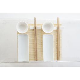 DKD Home Decor Set de 9 Piezas Sushi Oriental Natural Blanco Bambú Gres 28.5 x 19.5 x 3.3 cm