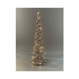 DKD Home Decor Cono Navidad Alpina con LED Ratan Dorado Plateado 19x62x19 cm (2 Unidades)