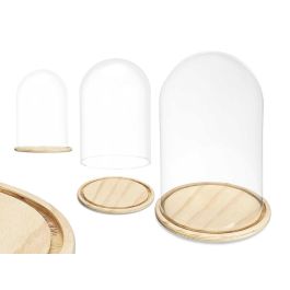 Giftdecor Cupula de Cristal con Base de Madera Transparente/Natural 20 cm Diámetro x 30 cm Alto
