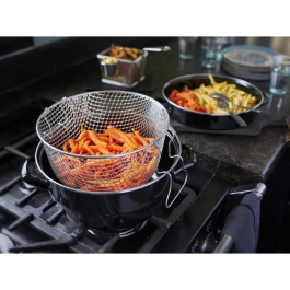 Baumalu Freidora Esmaltada Negra 26 cm con Cestillo y Tapa Cristal Frites