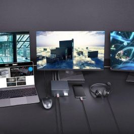 Lindy DST-Pro 101 Estación Docking Portátil USB-C con 4K 60Hz, 100W Carga, HDMI, DisplayPort, Ethernet, USB, Lector Tarjetas