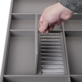 Emuca Kit de cajón organizador y bastidor regulable Quartz para armarios, guías de cierre suave y extracción total, Módulo 90cm, Acabado Titanio