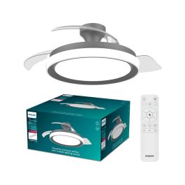 Philips Bliss - Ventilador de Techo con Luz LED 3CCT, Aspas Retráctiles Transparentes, Motor DC 28W, 6 Velocidades, Mando a Distancia, Negro, Ø106 cm
