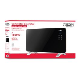 Edm Convector con Placa de Cristal 1500 W, Pantalla LED, Programador 24h/Semanal, Termostato, IP24, Mando a Distancia